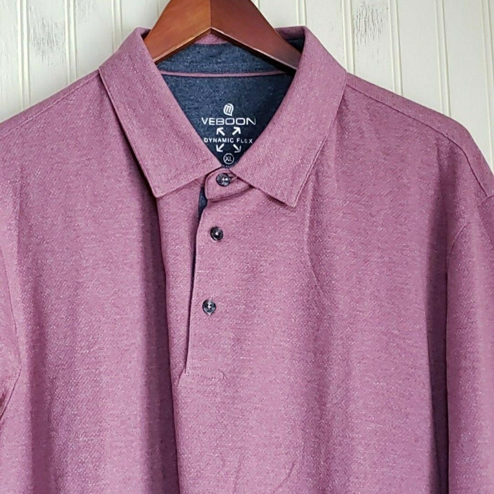 VEBOON Polo Shirt Mens XL Purple Solid Long Sleeve Jersey Knit Casual Top